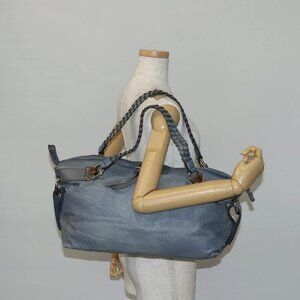 GUCCI Bamboo Tote Bag Leather Blue Auth